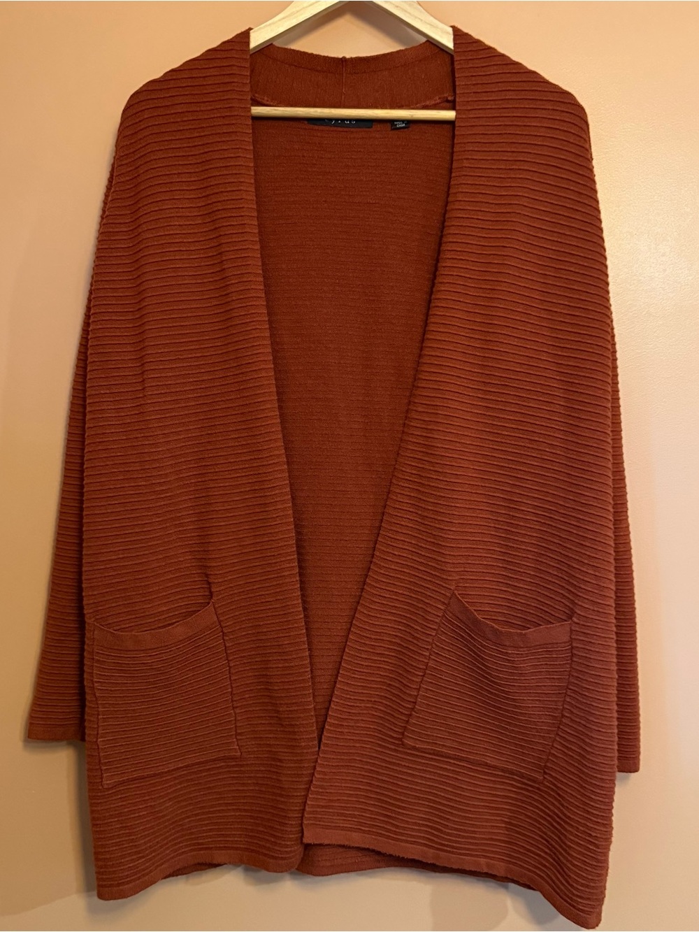 Cyrus Women’s Large Rust Longline Open Front Textured Knit Cardigan Sweater